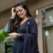 Black Anarkali And Pant With Dupatta - Image 3