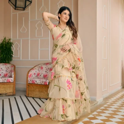 Almond Draped Saree with Blouse