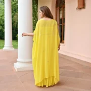 Yellow Timeless Georgette Cape Pants Set - Image 3