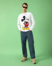 Men's White Classic Mickey F&B Graphic Printed Oversized T-shirt - Image 3