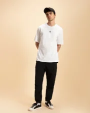 Men's White Karma Circles Typography Oversized T-shirt - Image 3