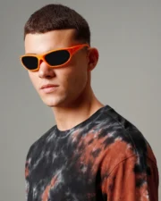 Men's Black & Orange Tie & Dye Oversized T-shirt - Image 2